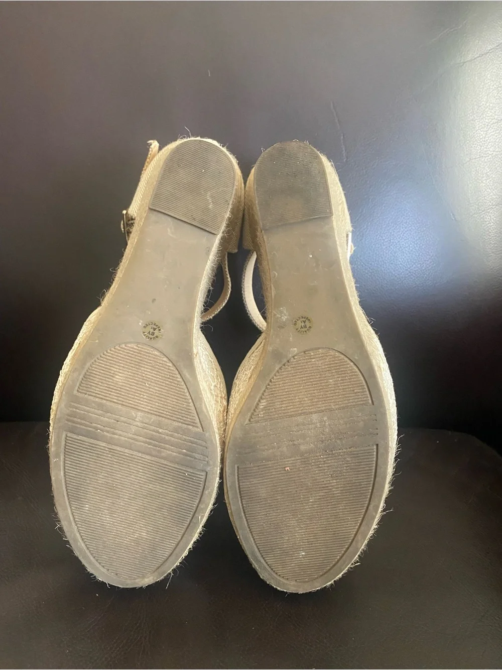 Liz Claiborne Beige Crochet Espadrille Wedge Sandals with Ankle Strap